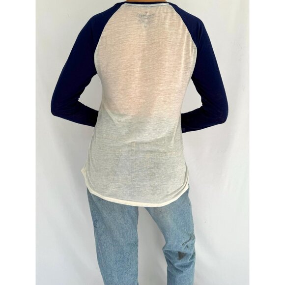 y2k vintage navy white Triumph logo graphic baseball jersey paper thin sheer top - Picture 3 of 7